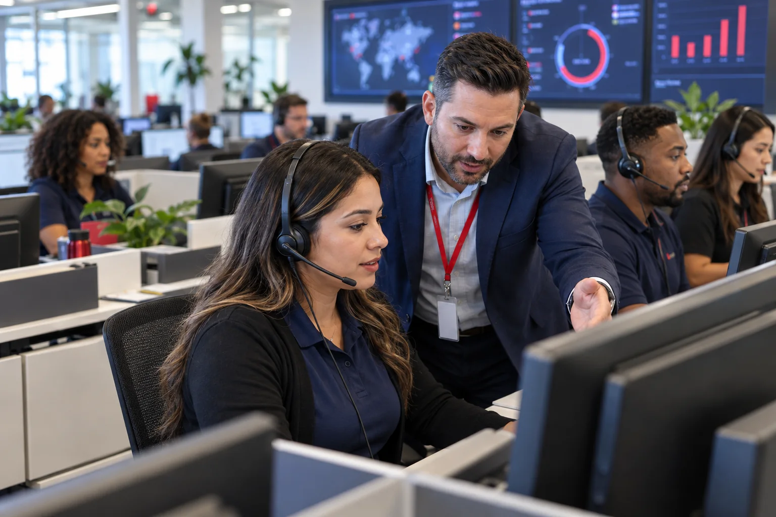 Call-center supervisor supporting an agent